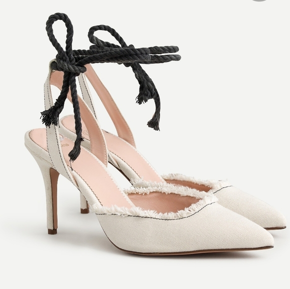 J. Crew Shoes - NIB J. Crew Canvas Heels Ankle Rope Tie Fringe 9